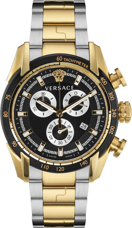 Versace V-Ray Chronograph Black Dial Two Tone Steel Strap Watch For Men - VE2I00421 Authentic Buy Shop Now