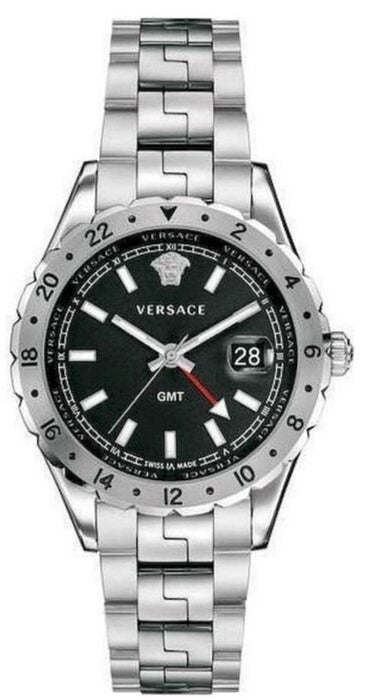 Versace Hellenyium GMT Black Dial Silver Steel Strap Watch for Men - V11020015 Authentic Buy Shop Now