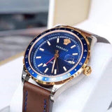 Versace Hellenyium GMT Blue Dial Brown Leather Strap Watch for Men - V11080017 Authentic Buy Shop Now