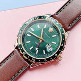 Versace Hellenyium Green Dial Brown Leather Strap Watch for Men - V11090017 Authentic Buy Shop Now