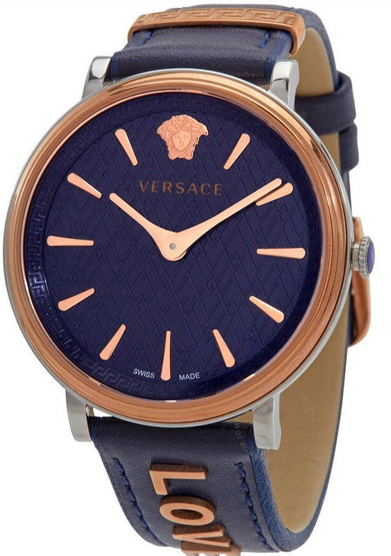 Versace V Circle Quartz Blue Dial Blue Leather Strap Watch For Women - VBP09017 Authentic Buy Shop Now