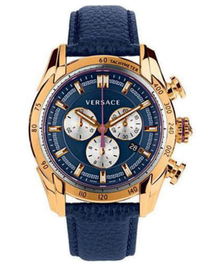 Versace V-Ray Blue Chronograph Blue Dial Blue Leather Strap Watch for Men - VDB030014 Authentic Buy Shop Now