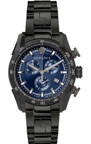 Versace V-Ray Chronograph Quartz Blue Dial Black Steel Strap Watch For Men - VE2I00521 Authentic Buy Shop Now