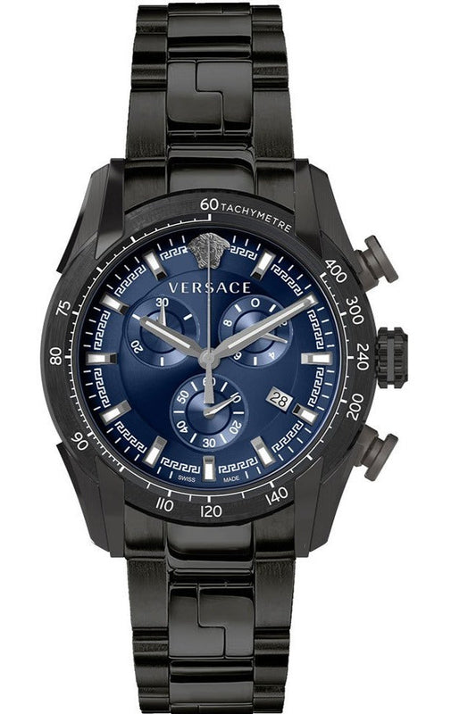 Versace V-Ray Chronograph Quartz Blue Dial Black Steel Strap Watch For Men - VE2I00521 Authentic Buy Shop Now