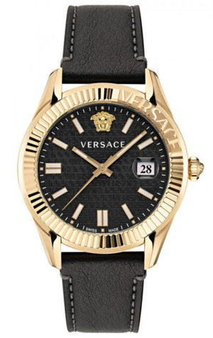 Versace Greca Time Quartz Black Dial Brown Leather Strap Watch For Men - VE3K00222 Authentic Buy Shop Now