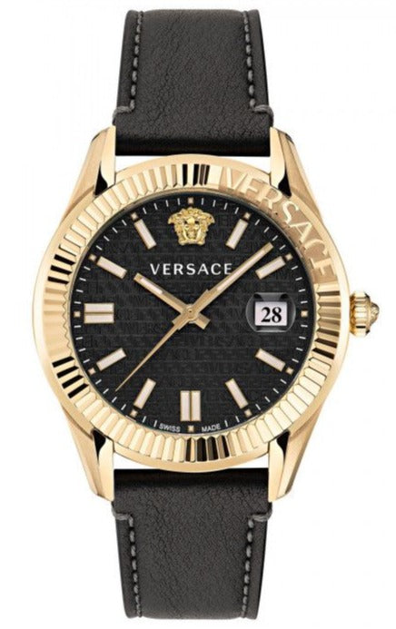 Versace Greca Time Quartz Black Dial Brown Leather Strap Watch For Men - VE3K00222 Authentic Buy Shop Now