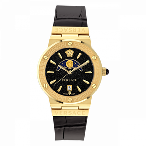 Versace Greca Moonphase Analog Black Dial Black Leather Strap Watch For Men - VE7G00123 Authentic Buy Shop Now
