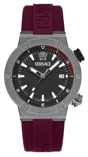 Versace Greca Logo Diver Quartz Black Dial Purple Rubber Strap Watch for Men - VE8G00224 Authentic Buy Shop Now