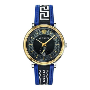 Versace V-Circle Black Dial Blue Leather Strap Watch for Men - VEBQ01419 Authentic Buy Shop Now