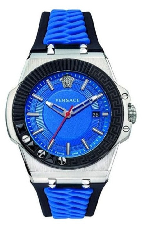 Versace Chain Reaction Quartz Blue Dial Blue & Black Leather Strap Watch for Men - VEDY00119 Authentic Buy Shop Now