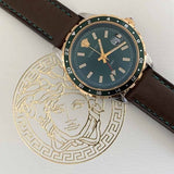 Versace Hellenyium Green Dial Brown Leather Strap Watch for Men - V11090017 Authentic Buy Shop Now