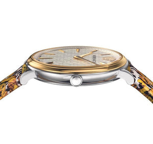 Versace V-Circle Silver Dial Cheetah Print Brown Leather Strap Watch for Women - VBP12017 Authentic Buy Shop Now