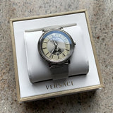 Versace V-Circle Silver Dial Silver Mesh Bracelet Watch for Men - VBQ060017 Authentic Buy Shop Now