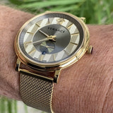 Versace V Circle Quartz Gold Dial Gold Mesh Bracelet Watch For Men - VBQ070017 Authentic Buy Shop Now