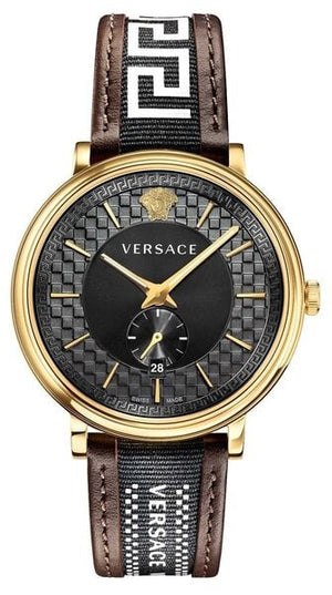 Versace V-Circle Quartz Black Dial Brown Leather Strap Watch for Men - VEBQ01619 Authentic Buy Shop Now