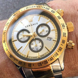 Versace Classic Chronograph Quartz Silver Dial Two Tone Steel Strap Watch For Men - VEV700519 Authentic Buy Shop Now