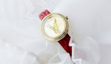 Versace Virtus Mini Quartz Gold Dial Red Leather Strap Watch For Women - VET300521 Authentic Buy Shop Now
