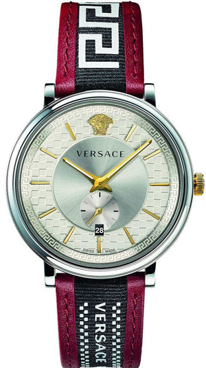 Versace V Circle Silver Dial Two Tone Leather Strap Watch for Men - VEBQ01319 Authentic Buy Shop Now