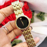 Movado Veturi Black Dial Gold Steel Strap Watch for Women - 0606935 Authentic Buy Shop Now