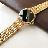 Movado Veturi Black Dial Gold Steel Strap Watch for Women - 0606935 Authentic Buy Shop Now