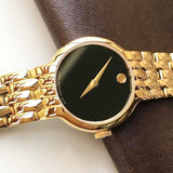 Movado Veturi Black Dial Gold Steel Strap Watch for Women - 0606935 Authentic Buy Shop Now