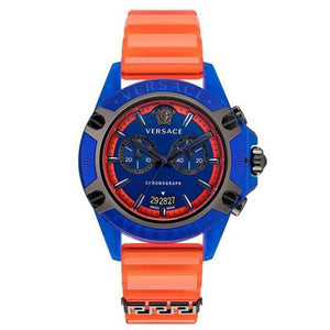 Versace Icon Active Chronograph Quartz Blue Dial Orange Rubber Strap Watch For Men - VEZ700922 Authentic Buy Shop Now
