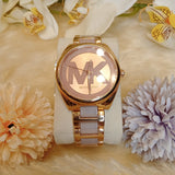Michael Kors Janelle Three Hand Rose Gold Dial Two Tone Steel Strap Watch For Women - MK7135 Authentic Buy Shop Now