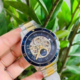 Fossil Grant Sport Automatic Skeleton Blue Dial Two Tone Steel Strap Watch for Men - ME3141 Authentic Buy Shop Now