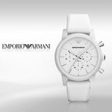 Emporio Armani Classic Chronograph White Dial White Rubber Strap Watch For Men - AR1054 Authentic Buy Shop Now