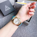 Guess Limelight Crystal White Dial Light Blue Rubber Strap Watch for Women - W1053L6 Authentic Buy Shop Now