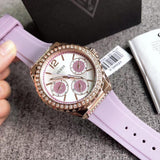 Guess Starlight Diamonds White Dial Purple Rubber Strap Watch for Women - W0846L6 Authentic Buy Shop Now