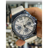 Guess Starlight Diamonds Silver Dial White Rubber Strap Watch for Women - W0846L7 Authentic Buy Shop Now