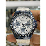 Guess Starlight Diamonds Silver Dial White Rubber Strap Watch for Women - W0846L7 Authentic Buy Shop Now