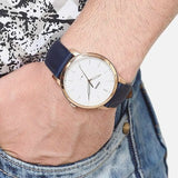 Fossil The Minimalist Slim White Dial Blue Leather Strap Watch for Men - FS5371 Authentic Buy Shop Now