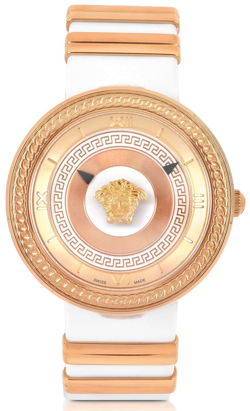 Versace V Metal Icon Gold Dial White & Gold Strap Watch for Women - VLC040014 Authentic Buy Shop Now