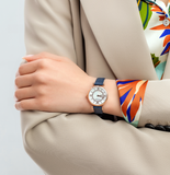 Emporio Armani Gianni T-Bar Analog Mother of Pearl Dial Blue Leather Strap Watch For Women - AR11468 Authentic Buy Shop Now