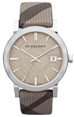Burberry The City Beige Dial Chequered Brown Leather Strap Watch for Women - BU9029 Authentic Buy Shop Now
