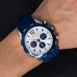 Guess Caliber Chronograph White Dial Blue Rubber Strap Watch for Men - W0864G6 Authentic Buy Shop Now