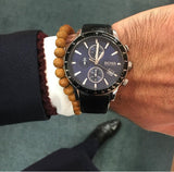 Hugo Boss Rafale Chronograph Blue Dial Black Leather Strap Watch For Men - 1513391 Authentic Buy Shop Now