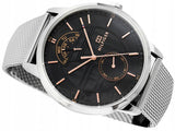 Tommy Hilfiger Hunter Quartz Black Dial Silver Steel Strap Watch for Men - 1791610 Authentic Buy Shop Now