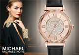 Michael Kors Catlin Rose Gold Crystal Dial Black Leather Strap Watch for Women - MK2376 Authentic Buy Shop Now