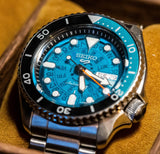 Seiko 5 Sports SKX Skeleton Green Dial Silver Steel Strap Watch For Men - SRPJ45K1 Authentic Buy Shop Now