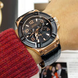 Guess Rigor Analog Black Dial Black Leather Strap Watch For Men - W0040G5 Authentic Buy Shop Now