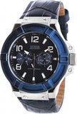 Guess Rigor Multifunction Chronograph Blue Dial Blue Leather Strap Watch For Men - W0040G7 Authentic Buy Shop Now