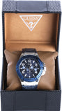 Guess Rigor Multifunction Chronograph Blue Dial Blue Leather Strap Watch For Men - W0040G7 Authentic Buy Shop Now
