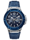 Guess Rigor Multifunction Chronograph Blue Dial Blue Leather Strap Watch For Men - W0040G7 Authentic Buy Shop Now
