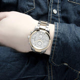 Guess Exec Chronograph White Dial Two Tone Steel Strap Watch for Men - W0075G2 Authentic Buy Shop Now