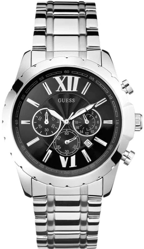 Guess Chronograph Black Dial Silver Steel Strap Watch for Men - W0193G2 Authentic Buy Shop Now