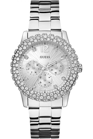 Guess Dazzler Diamonds Silver Dial Silver Steel Strap Watch for Women - W0335L1 Authentic Buy Shop Now