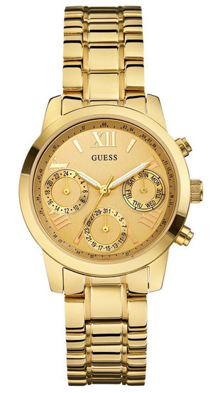 Guess Mini Sunrise Quartz Gold Dial Gold Steel Strap Watch For Women - W0448L2 Authentic Buy Shop Now